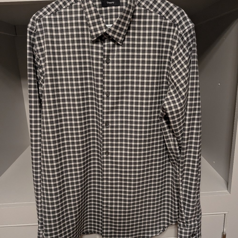 NWOT's Theory Men's L charcoal grey and white button shirt ...looks dressy - Picture 3 of 10